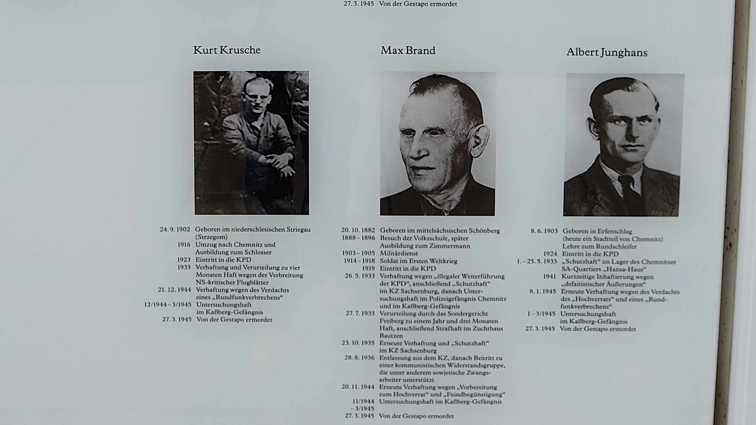 Von der Gestapo am 27.03. 1945 ermordet 