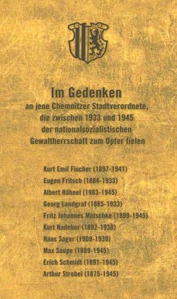 Rathaus Chemnitz - Gedenktafel im Rathaus